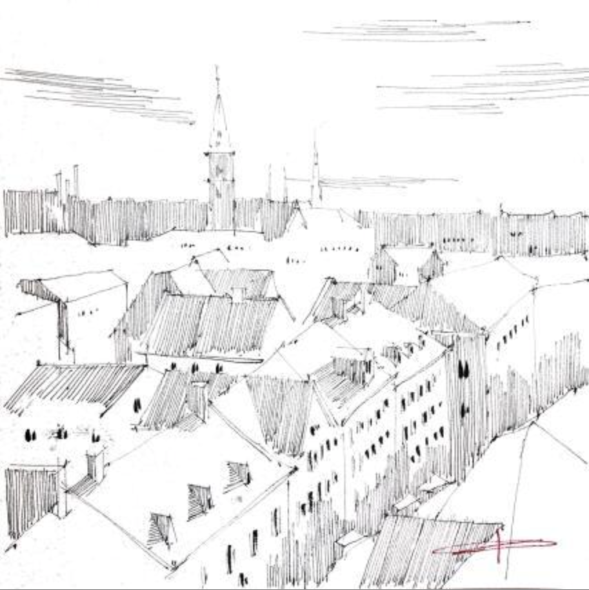 Black and white copenhagen skyline