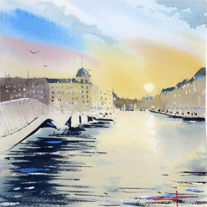 Sunset over the Nyhavn in Copenhagen